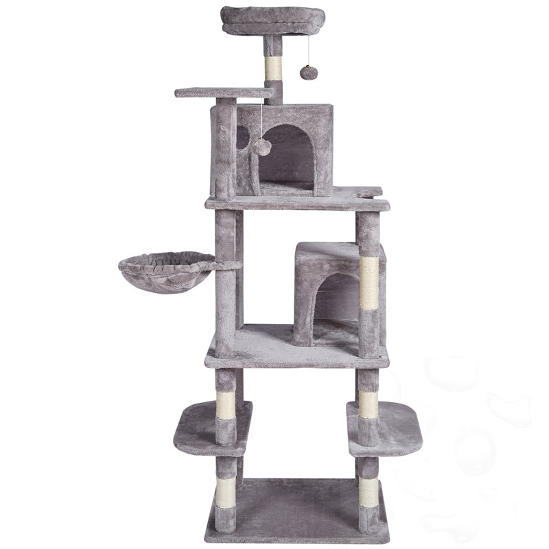 Arbre à chat avec condos et grattoir, H 20,08 po x l 24,02 po x P 10,63 po, Gris clair