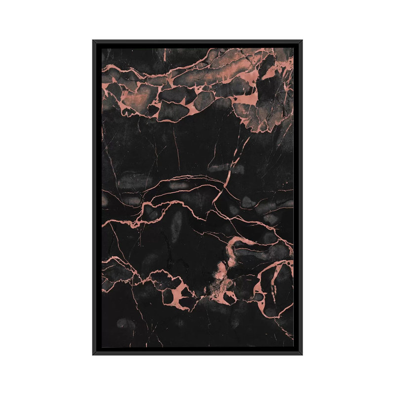 «Rose Gold on Black Marble», impression sur toile, H 26 po x l 18 po x P 1,5 po, Toile avec cadre noir, Pas de tapis