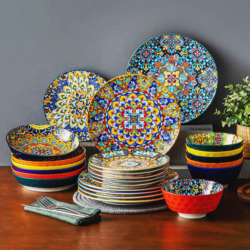 Service de table en porcelaine 24 pièces, service pour 6 (ensemble de 24), Bleu, 24