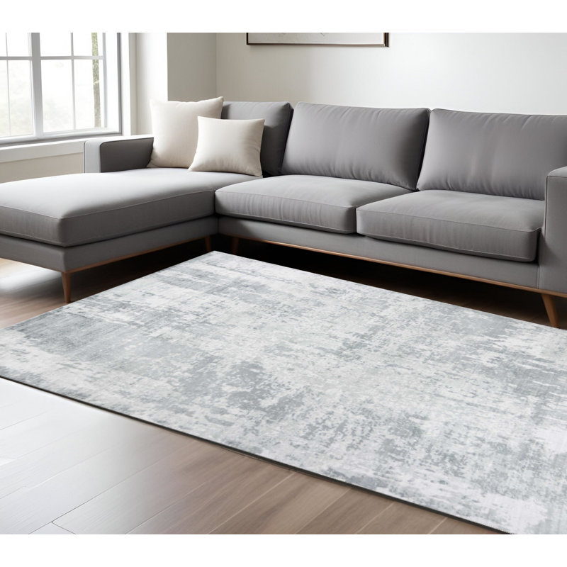 Tapis gris foncé et gris clair tissé à la main 5 pi x 7 pi