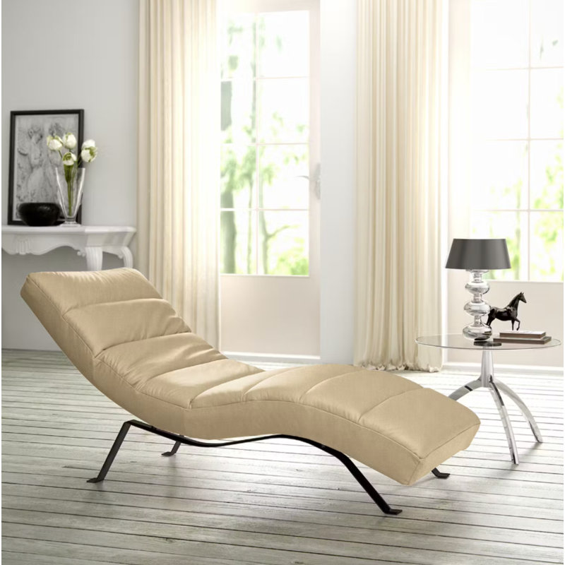 SALISBURY Chaise Lounge in Genuine Leather with Adjustable Backrest, Beige, Black