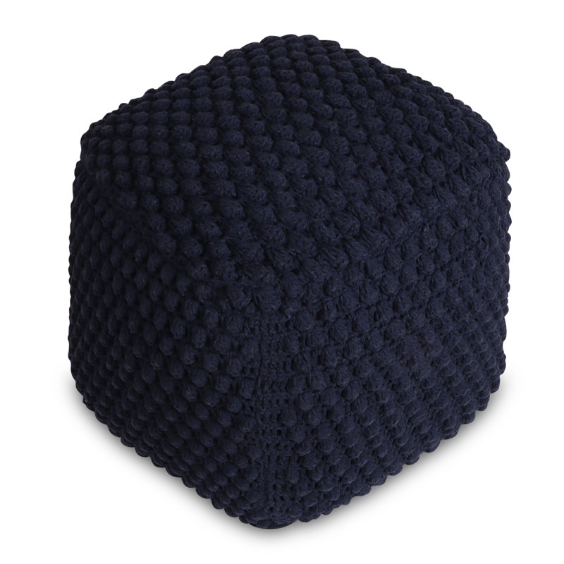 Aitana 18" Cotton Blend Pouf Ottoman, Navy 100% Cotton