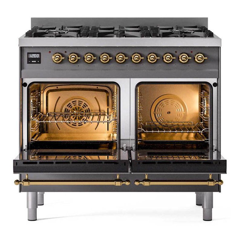 ILVE Nostalgie II Series 40 inch Dual Fuel Range with 6 Black Brass Burners (Limited Edition) (Glass Door), Graphite Matte