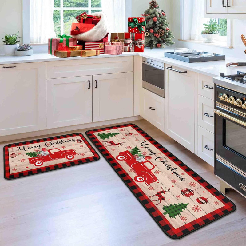 2 tapis de cuisine et tapis de Noël pour tapis de sol antidérapant Merry Christmas Kitchen Decor