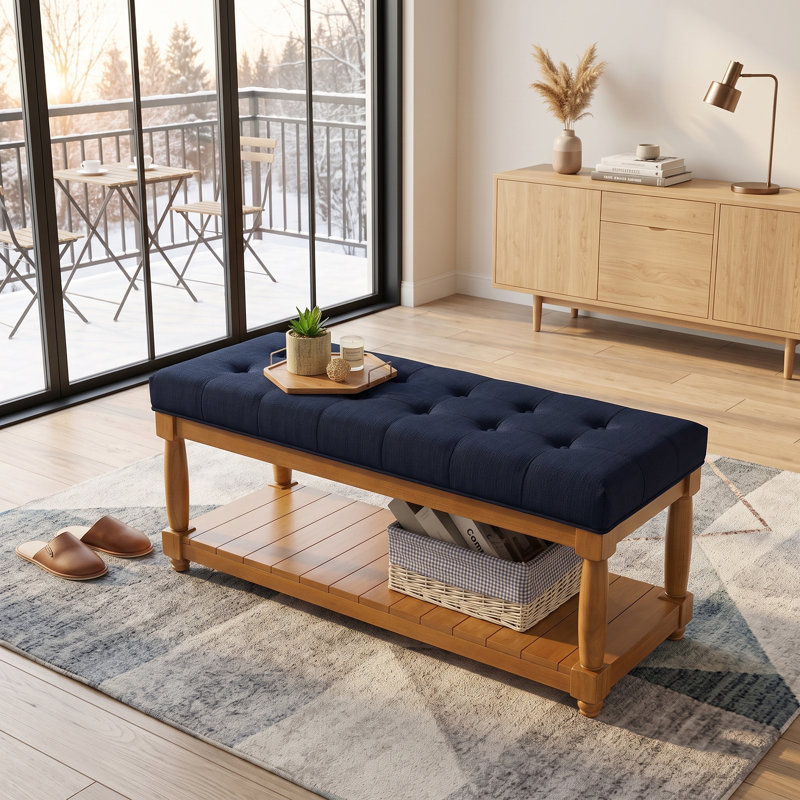 Charmant banc repose-pieds capitonné avec tablette de rangement - Mobilier d'appoint polyvalent pour la chambre à coucher, le vestibule et le salon