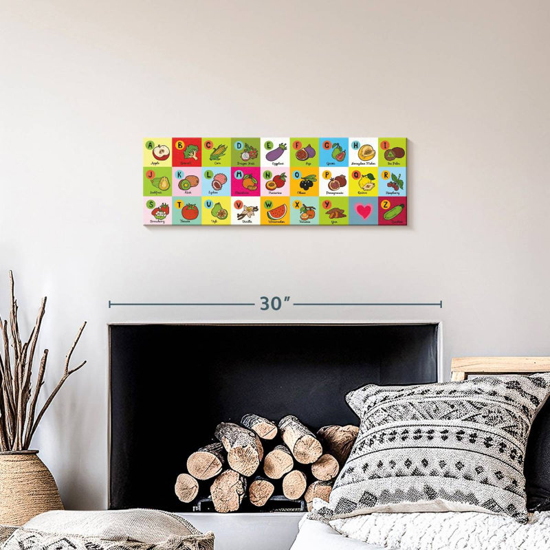 Fruits et légumes, tableau alphabétique sur toile, H 8 po x l 24 po x P 1 po