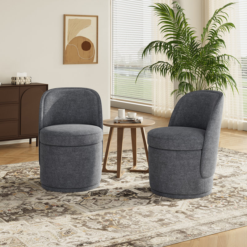 Small Barrel Swivel Upholstered Dining Chair with Storage,No Assembly, Dark Gray