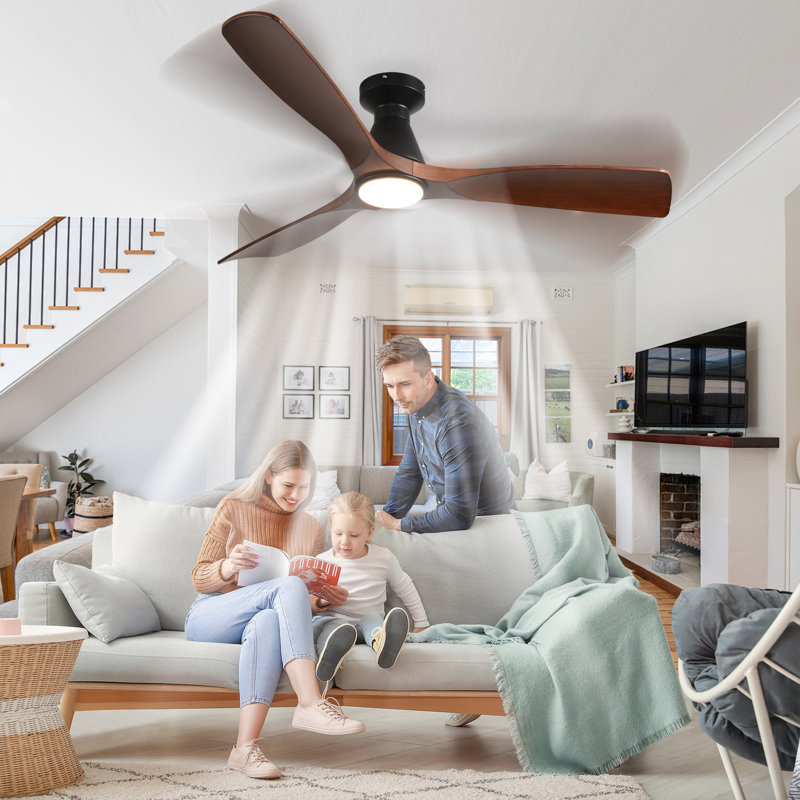 Ventilateur de plafond encastré en noyer de 52 pouces avec lumières et télécommande, ventilateur d'intérieur à 3 pales à intensité variable avec télécommande Alexa
