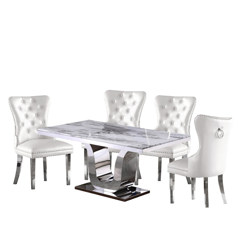 Kyleigha 4 - Person Marble Top Pedestal Dining Set