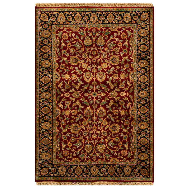 Hand-Knotted High-Quality Red and Black Area Rug