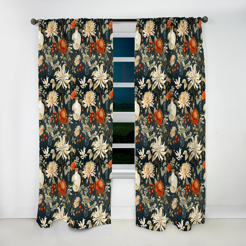 Harmonieux équilibre - Rideau floral - Velours obscurcissant - 1 panneau, L 52 po x L 120 po