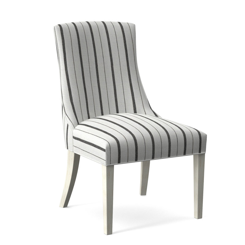 Tuxedo Slipper Dining Chair, Light Blue Performance Fabric; 0851-55, Antique Frost White Finish