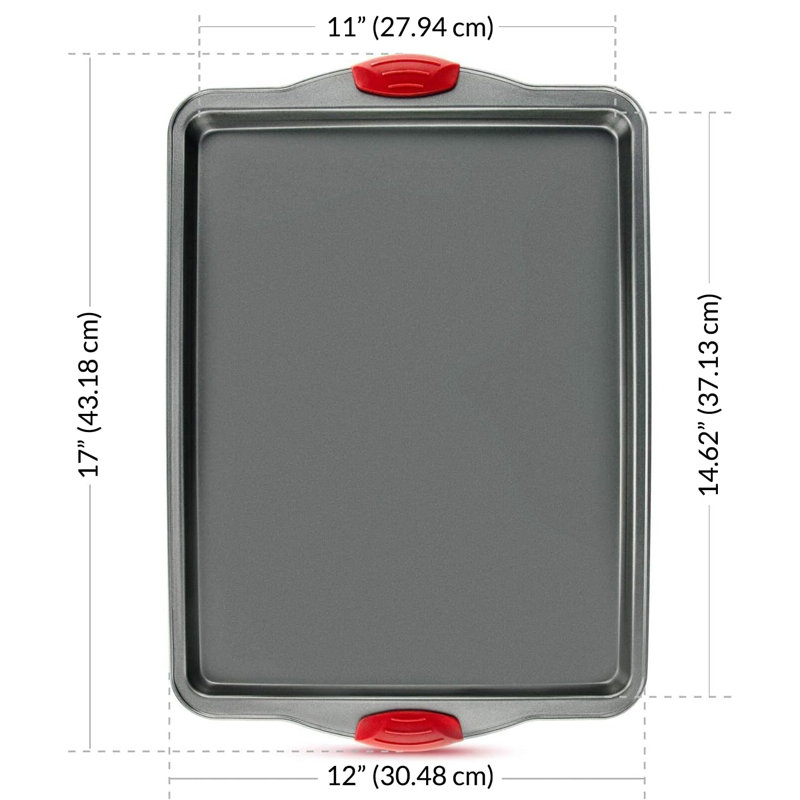 Heavy-Duty Nonstick Gray Sheet Pans with Red Silicone Grips