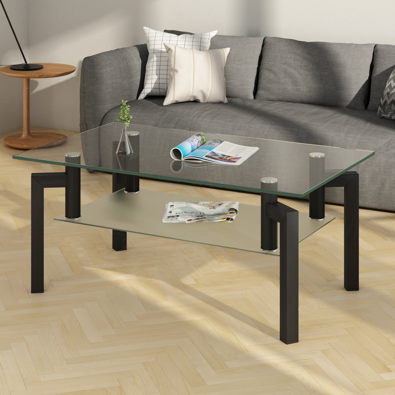Table basse rectangulaire en verre, table basse transparente, tables d'appoint modernes , H 17,1 po x L 39,1 po x l 23,4 po