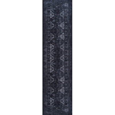 Tapis antidérapant à poils courts, lavable, pliable pour la salle à manger, la chambre à coucher - 2 pi 6 po x 10 pi (teinture noire / grise lavable à poils courts, pièce
