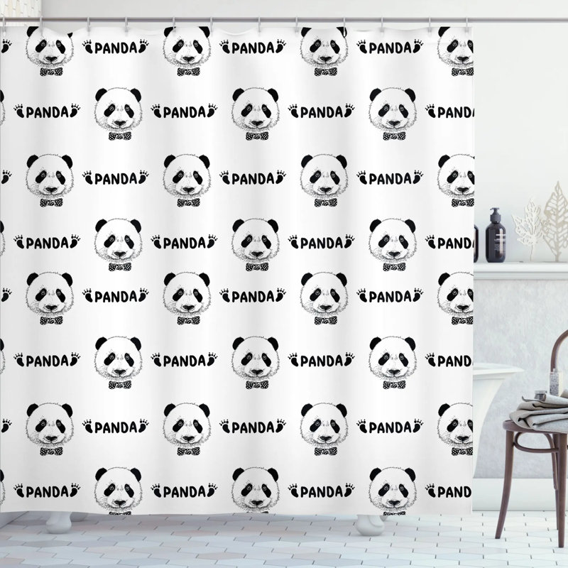 Panda Shower Curtain with Hooks Included, 84" H x 69" W