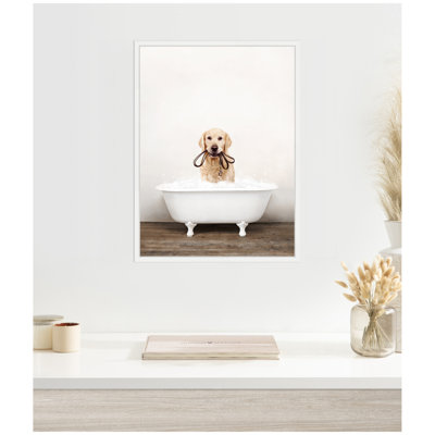 Golden Retriever in Rustic Bath Style by Amy Peterson Framed Canvas Wall Art Print