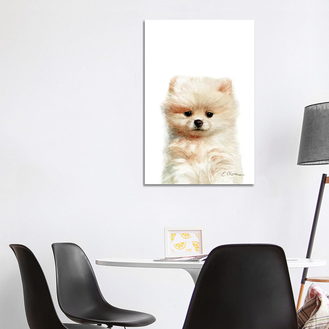 Pomeranian Puppy by Watercolor Luv - Wrapped Canvas Painting
