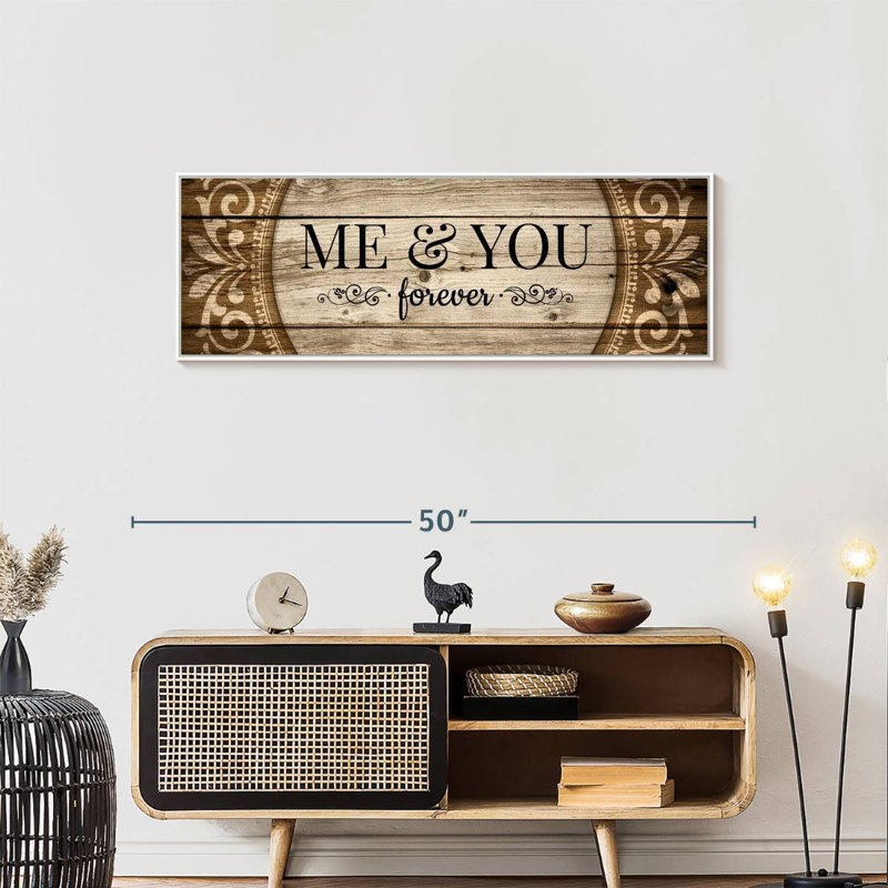 Plaque murale typographique «Me And You Forever Love», 43 po x 15 po, Cadre flottant blanc