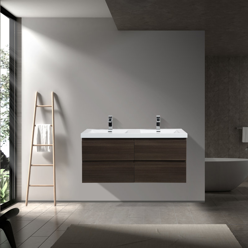 Ensemble de meuble-lavabo mural double 48 "Devingo, Chêne gris