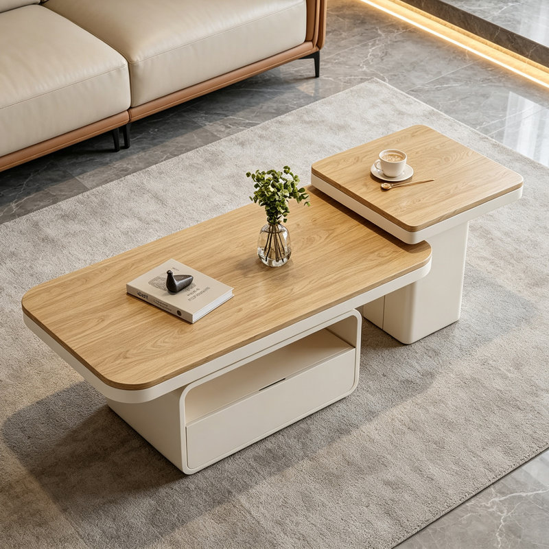 Table basse de style crème française, 16.53" H x 43.3" W x 23.62" D
