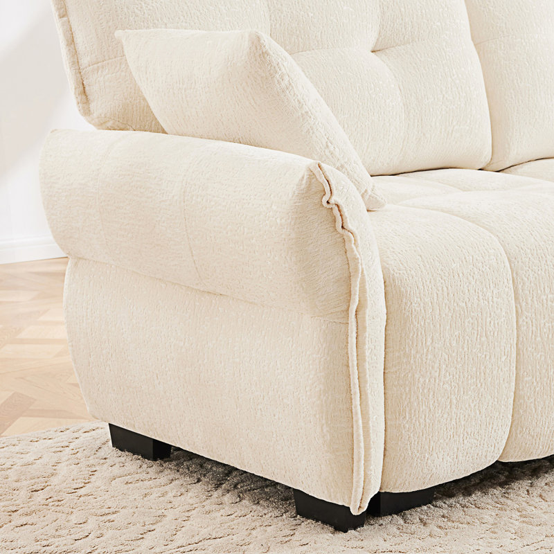 Canapé modulaire 4 places avec repose-pieds, Chenille blanche