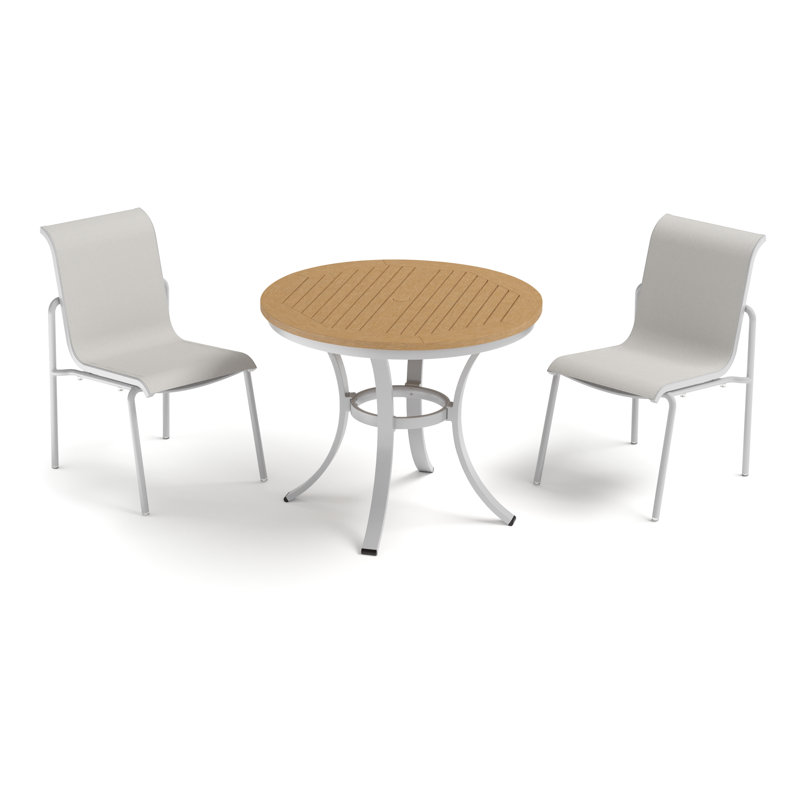 Orso 3-Piece 36" Cafe Bistro Table & Side Chairs Set - Flint - Natural Tekwood Top - Fog Sling