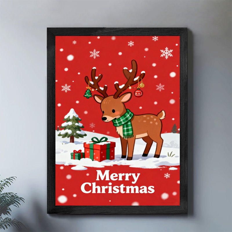 Art mural rétro noir, renne de Noël, impressions de style rétro, H 37 po x l 25 po