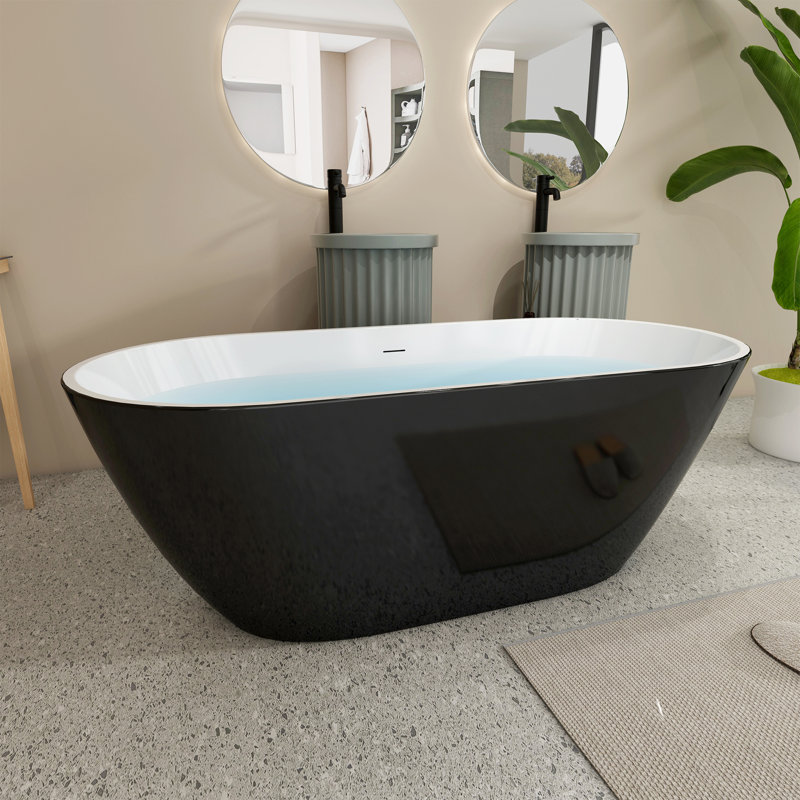 Free Standing Tub 65" x 29.5" Deep Soaking Bathtub Freestanding Bathtub J07 Bathroom Tub Black
