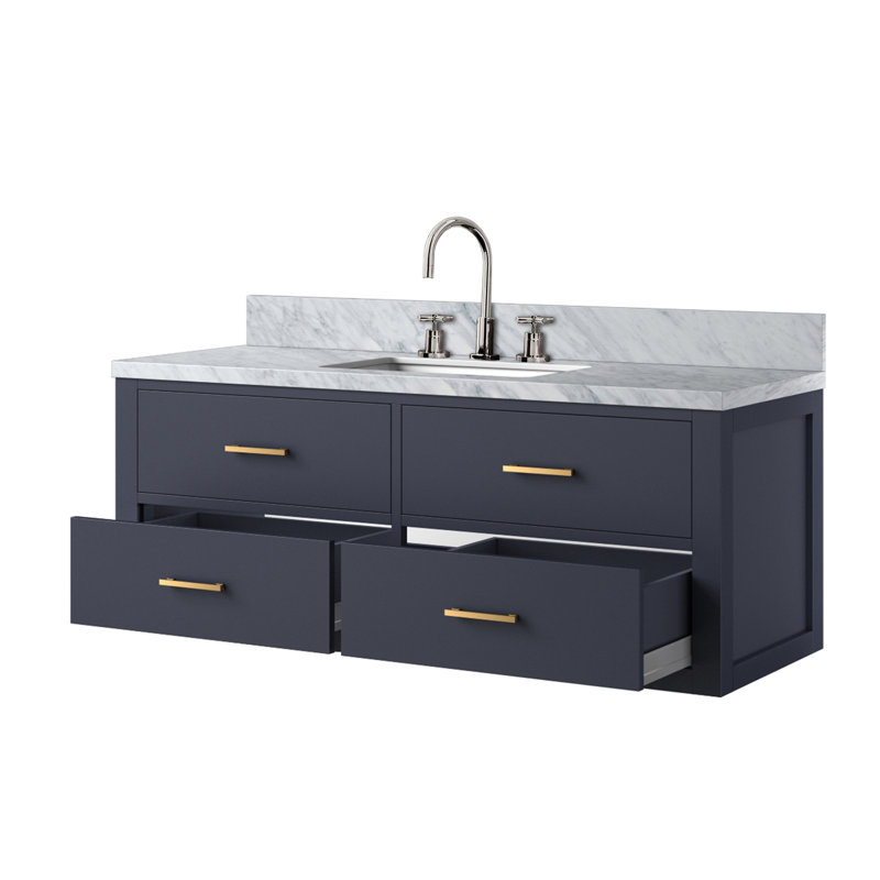Ensemble de meuble-lavabo simple avec plateau en marbre de Carrare et robinet, Bleu
