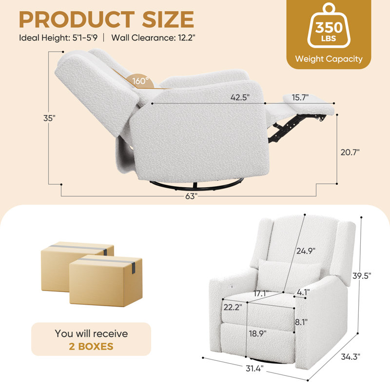 Zisel 31.4"W Beige Swivel Glider Power Recliner Chair with USB, Modern Electric Recliner Armchair for Living Room & Nursery（Set Of 2）