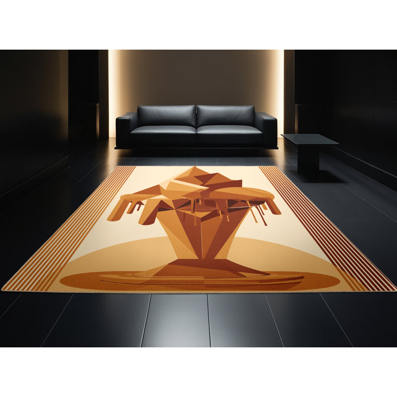 Tapis moelleux et moelleux à motif de crème glacée douce et moelleuse à motif abstrait couleur brun - beige, 7 x 9