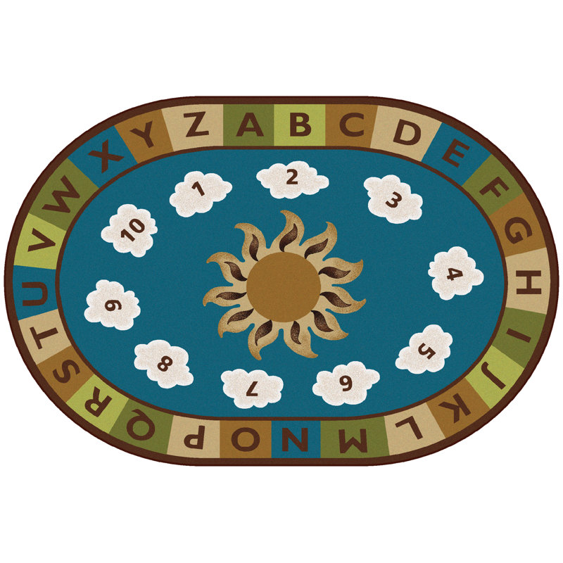 Sunny Day Learn and Play Nature Colors Tufted Blue/Brown Area Rug, Oval 4' x 6'