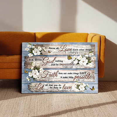 Bible Verse Wood Plank Canvas Wall Art (Faith & Love Tone) Stretched Frame for Faith Nook