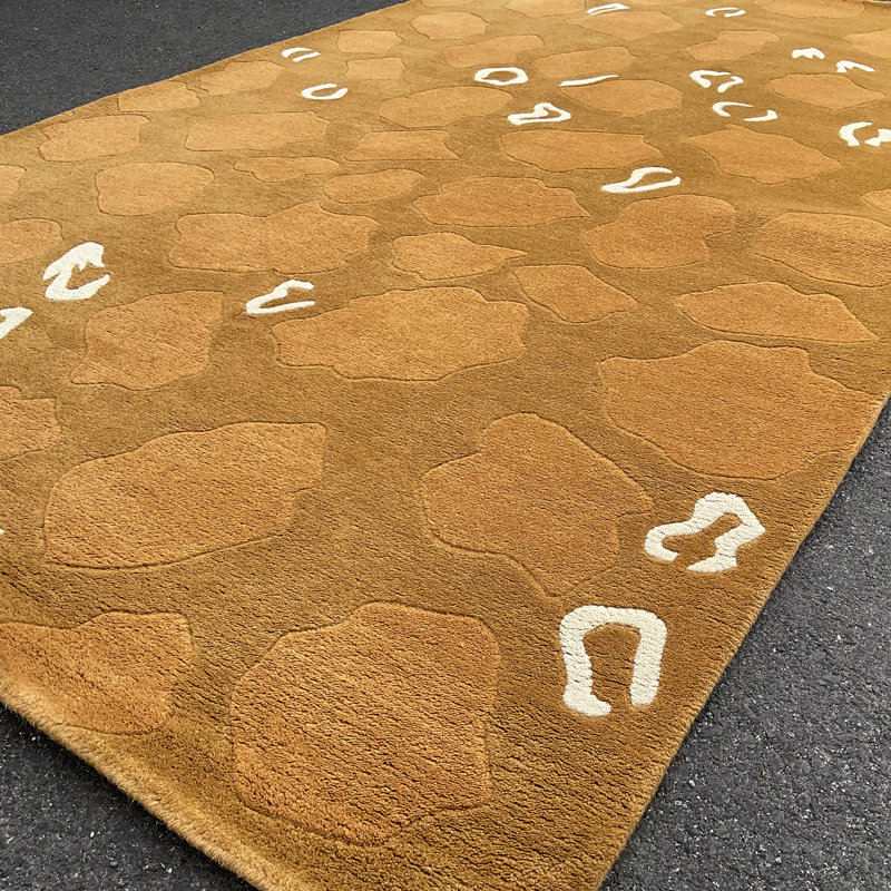 Tapis brun / blanc en laine touffeté à la main Indo, Rectangle 5 pi x 8 pi