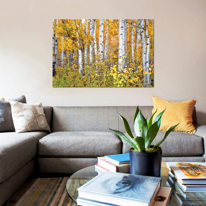 «Yellow Woods IV», reproduction sur toile, H 8 po x l 12 po x p 0,75 po, Toile tendue, Pas de tapis