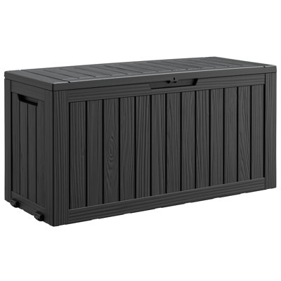 Boîte de rangement extérieure en résine avec roulettes - Grand coffre de terrasse imperméable et verrouillable pour le patio, le jardin et la piscine
