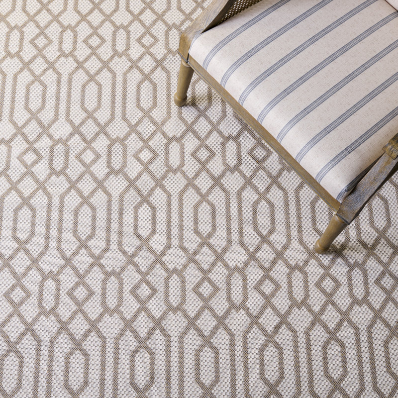 Martha Stewart Cotton Geometric Rug in Taupe/Cream, Rectangle 9' x 12'