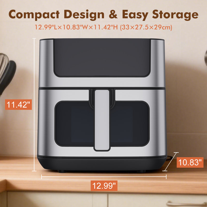 6.3 Quart Digital Air Fryer with Viewing Window & 304 Stainless Steel Coating, Compact Size, Black
