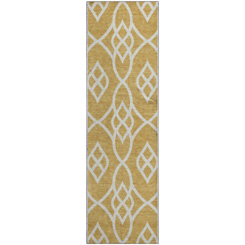 Premium Machine Washable Prisco Gold Rug, Runner 2'3" x 7'6"