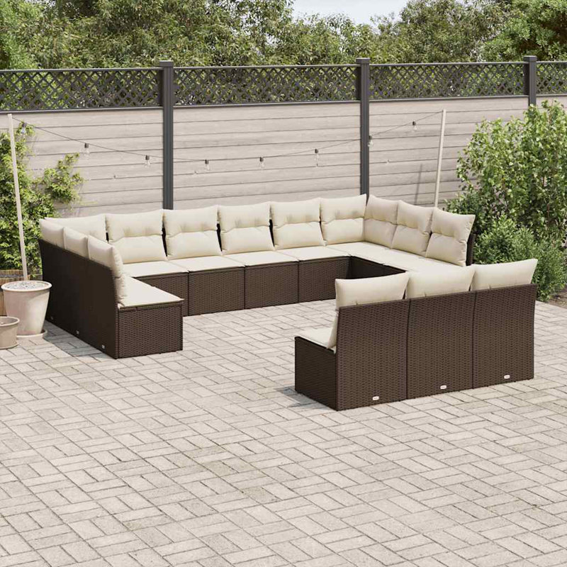 Ensemble de canapé de jardin en rotin PE brun Vidaxl, acier thermolaqué grand