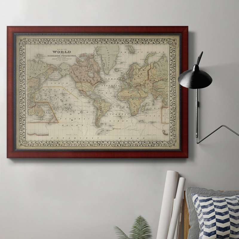 Toile encadrée de qualité supérieure de la carte du monde de Mitchell - prête à être accrochée, H 24 po x l 36 po x P 2,5 po