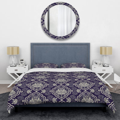 Mauve damassé - ensemble de housse de couette abstrait - microfibre de polyester