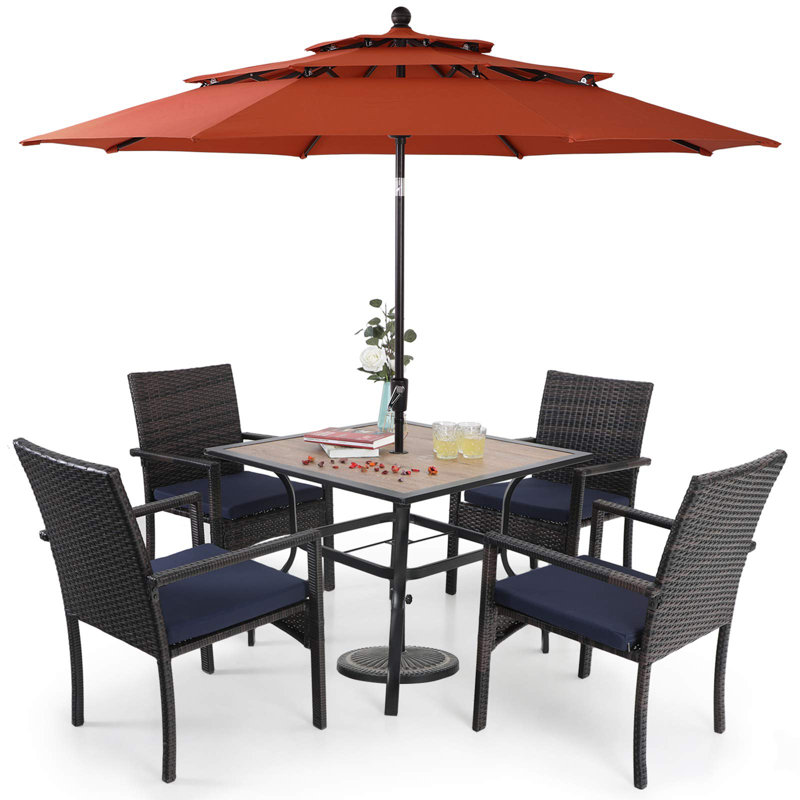 Salem 4 - Person Patio Dining Set with Square Table , Cushions Included, Red