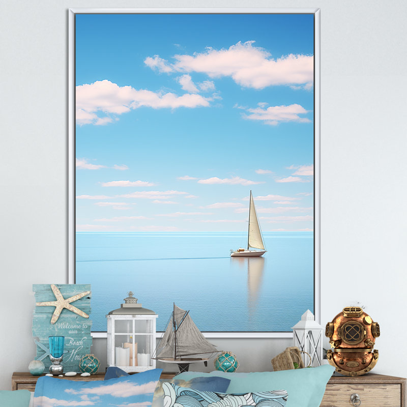 Horizon de planche à voile bleu maritime, Cadre flottant blanc, H 32 po x l 24 po x P 1 po
