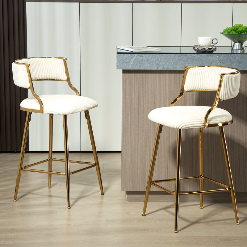 (ENSEMBLE de 2) tabourets de bar à hauteur de comptoir 26 po Corduroy, Beige
