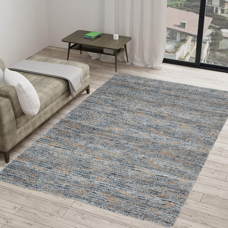 Tapis ivoire tissé à la main Tsamis, Ardoise / naturel, Rectangle 6 pi x 9 pi