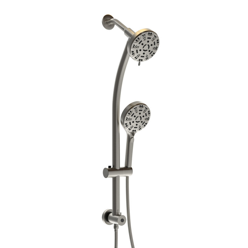 Dual Shower Head Kit With 8 Hand Shower, 4.7" Rain Showerhead, Stainless Steel Hose, Adjustable Holder, Slide Bar, Angle Brushed Nickel Finish - Nickel, Holder
