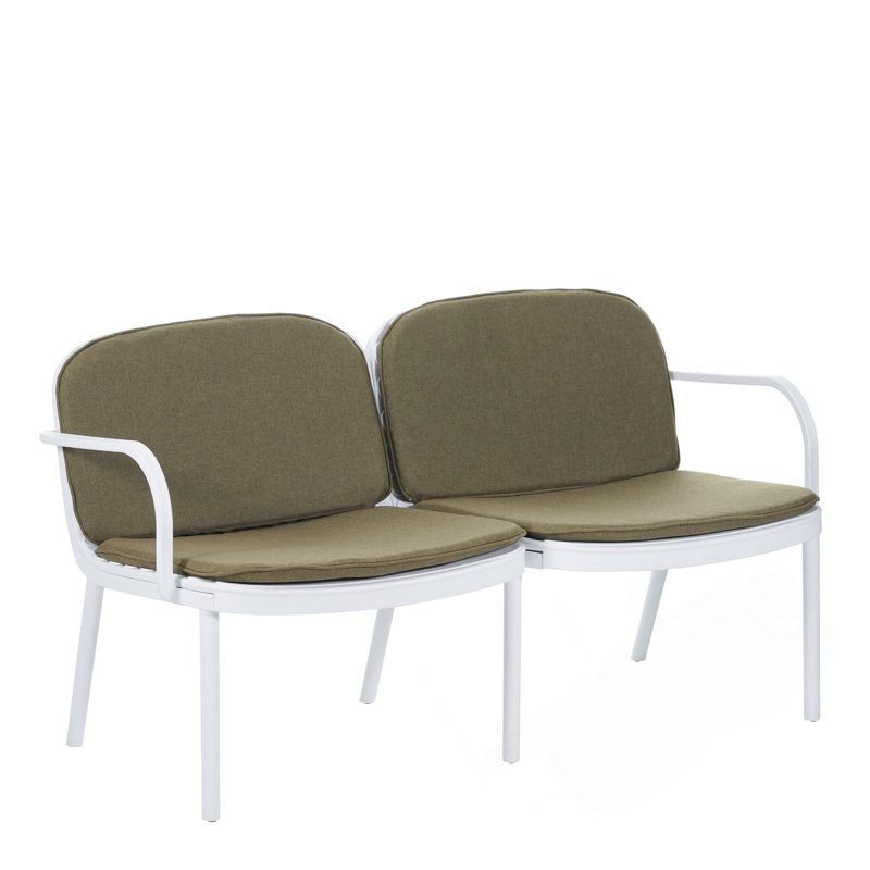 Outdoor Patio Loveseat With Durable PP Frame And All-Weather Green Cushion For Year-Round Comfort., Green, White