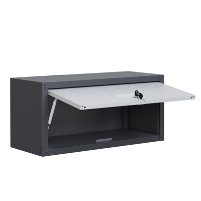 Armoire de garage murale robuste en métal - Organisateur de rangement flottant en métal avec porte à gaz, serrure et clé.